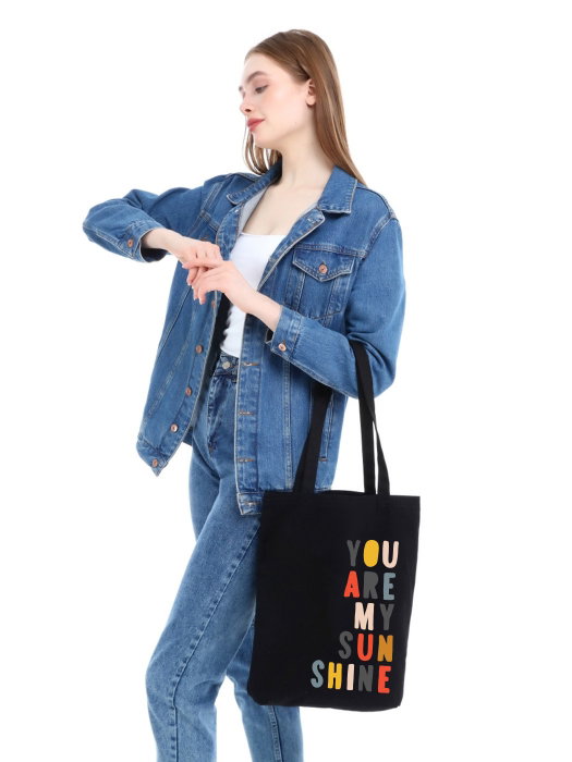 Zoozie Bags Bolso de Mano Tote Negro Algodón 35 x 40 x 8 cm